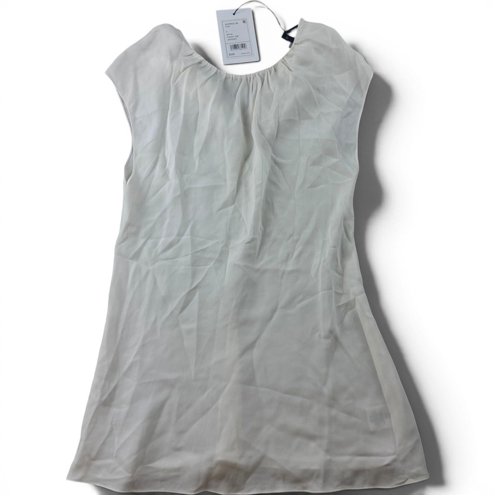 Theory Top Women P White Shirred Nk Silk Georgette Sleeveless Chic J0202501